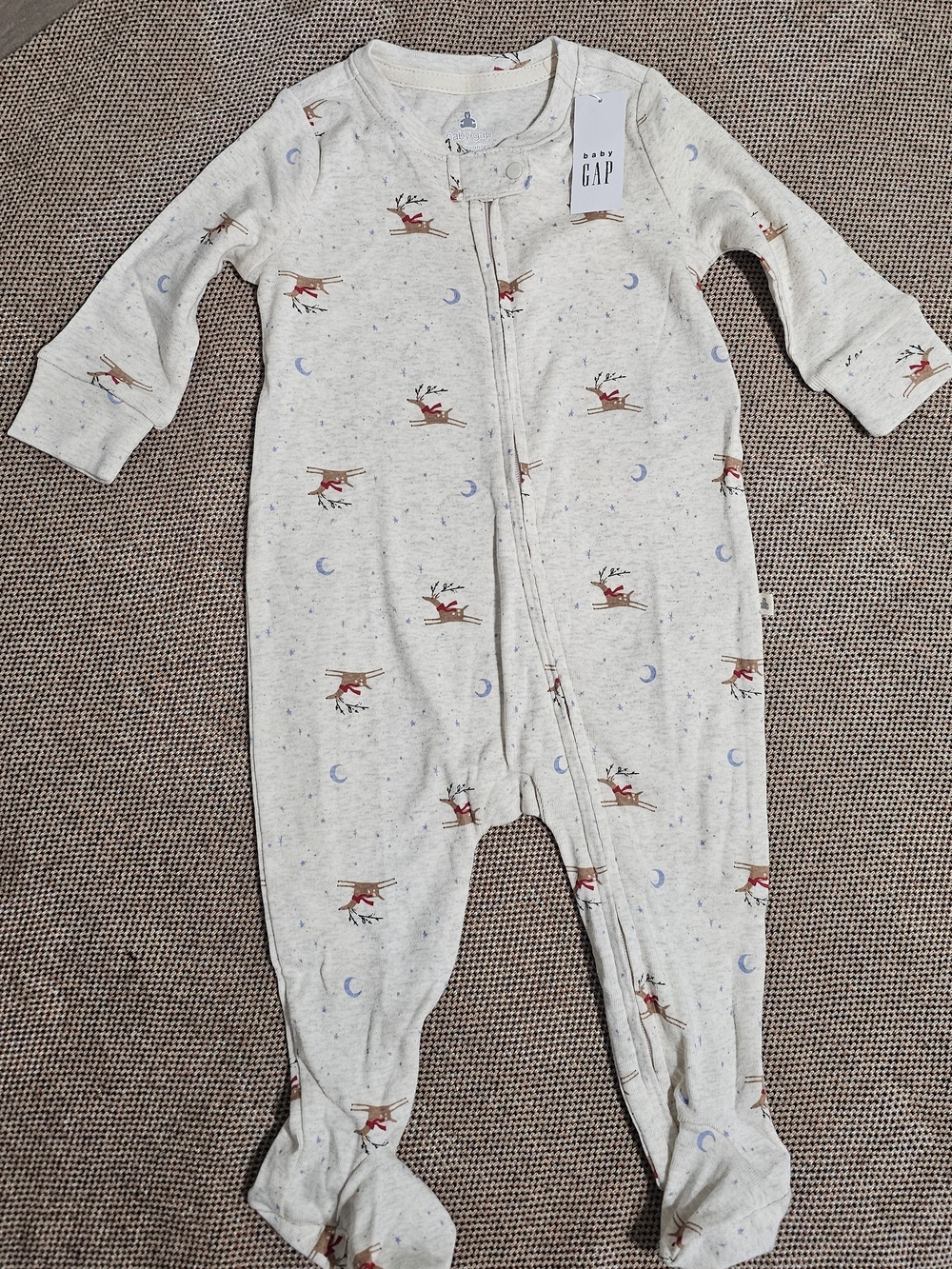 GAP Cream Footed One-Piece with Reindeer and Moon Print